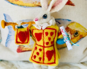 Needle Felted Herald Bunny – Collectible Rabbit Figurine – Handmade Rabbit Decor, Woodland Nursery Rabbit