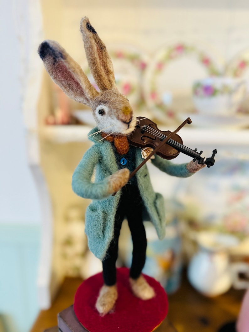 Musical Hare Figurine – Needle Felted Violin Rabbit – Handmade Bunny ...
