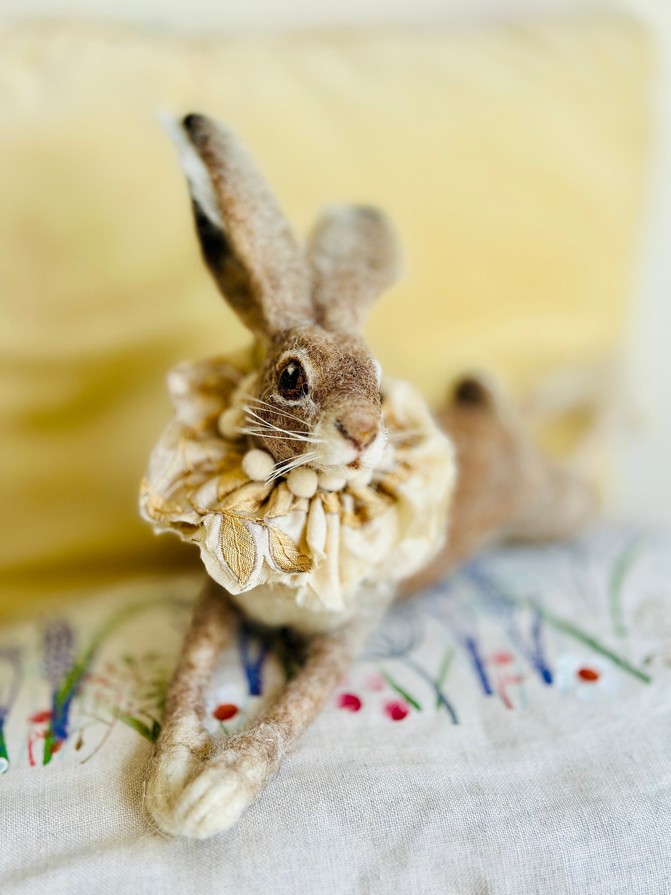 Needle Felted Hare Sculpture: Reclining Rabbit With Ruffle, Needle ...