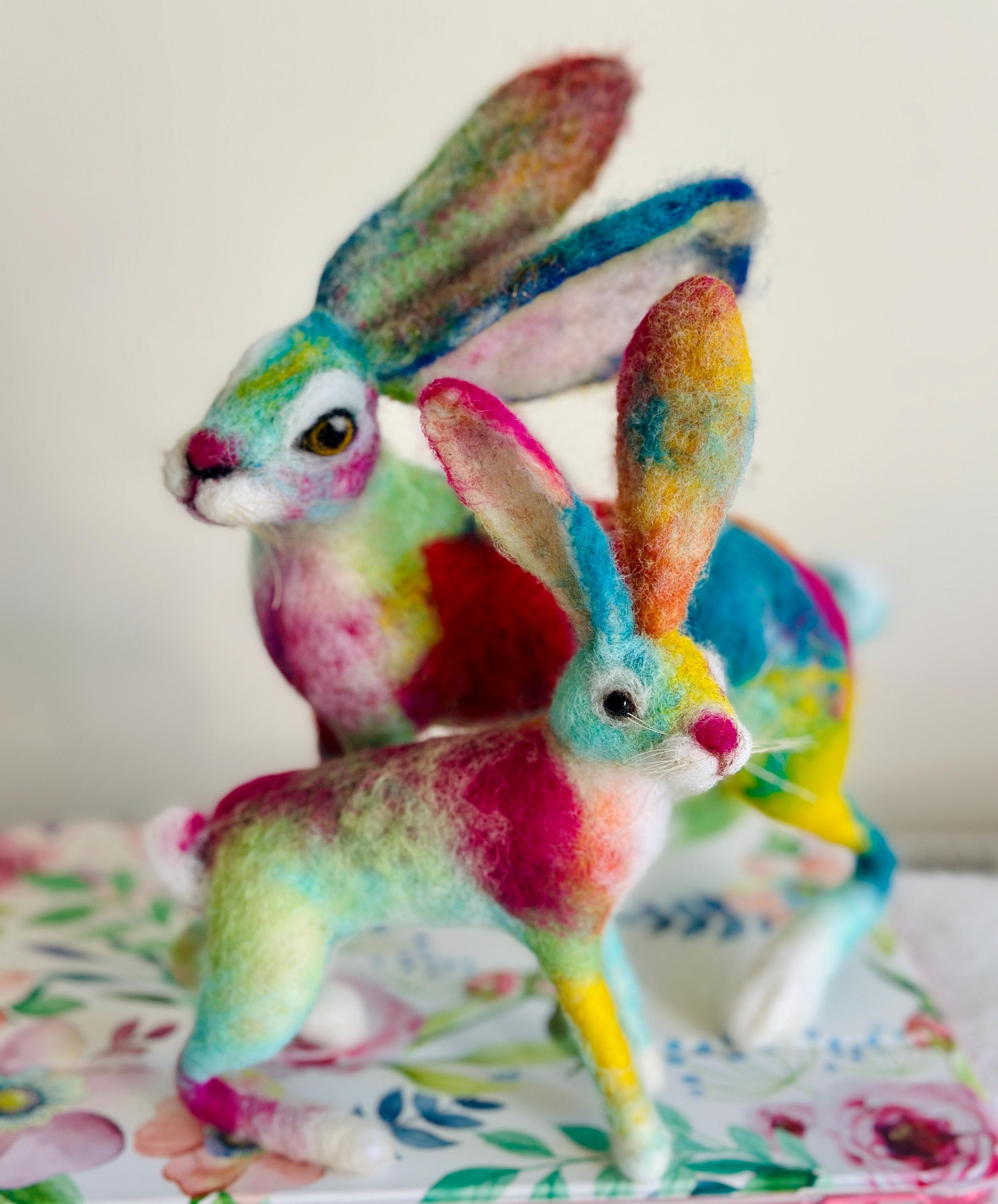 Colourful Needle Felted Hare Sculpture – Rainbow Rabbit Figurine ...