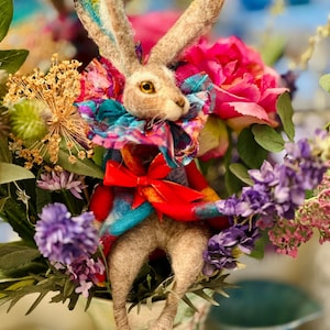 Whimsical Dressed Rabbit Sculpture - Needle Felted Hare Doll ...