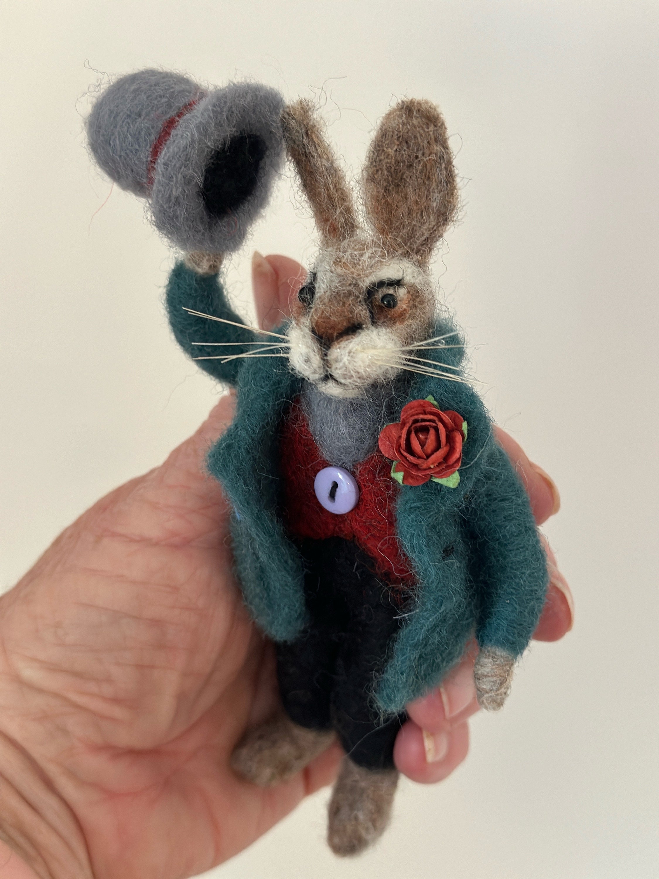 Needle Felted Gentleman Hare : Felted Rabbit With Top Hat, Rabbit Doll ...