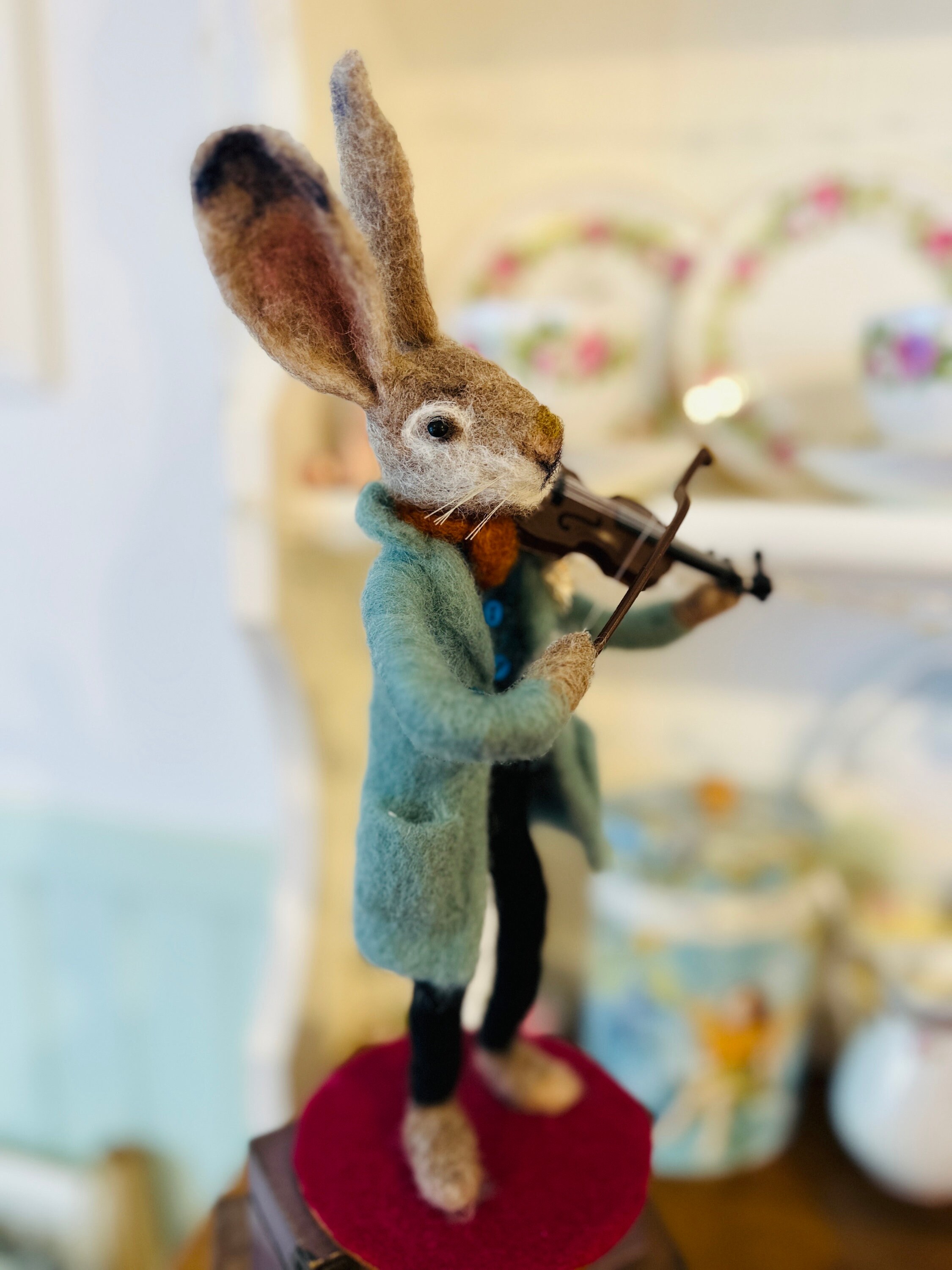 Musical Hare Figurine – Needle Felted Violin Rabbit – Handmade Bunny ...