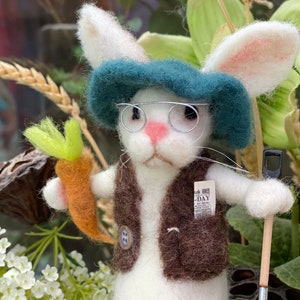 Needle Felted Grandpa Bunny Ornament: Handmade Easter Decor