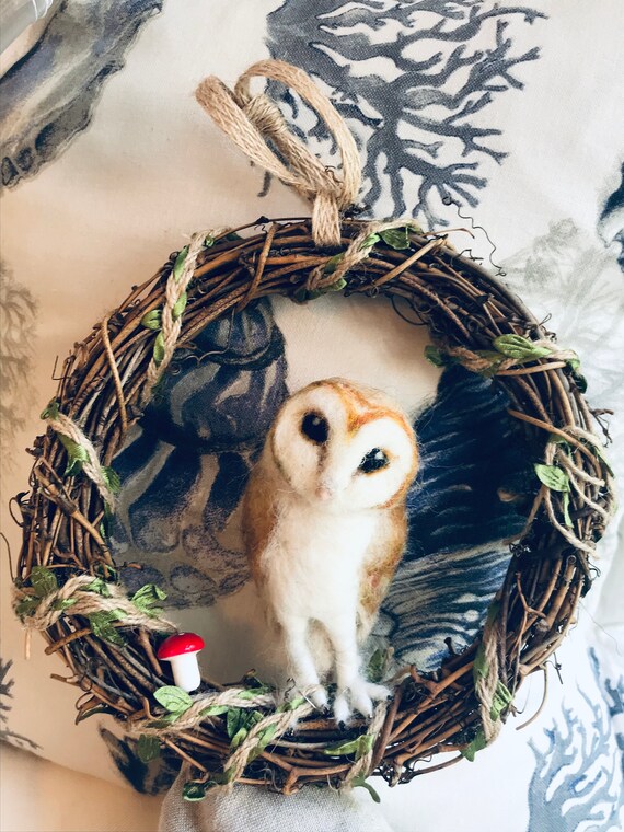 Owl Wreath Barn Owl Needle Felted Owl Barn Owl Etsy