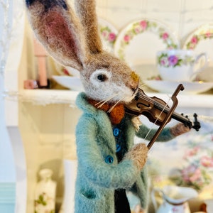 Musical Hare Doll : Needle Felted Rabbit, Hare Wool Sculpture With ...