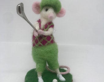 Golfing Mouse/Sporting mouse/Mouse ornament/Mouse/Cute Mouse/Gift for Golfer/Mice ornaments/Golf gift/Needle felt Mice/Mouse Gift/Mouse doll