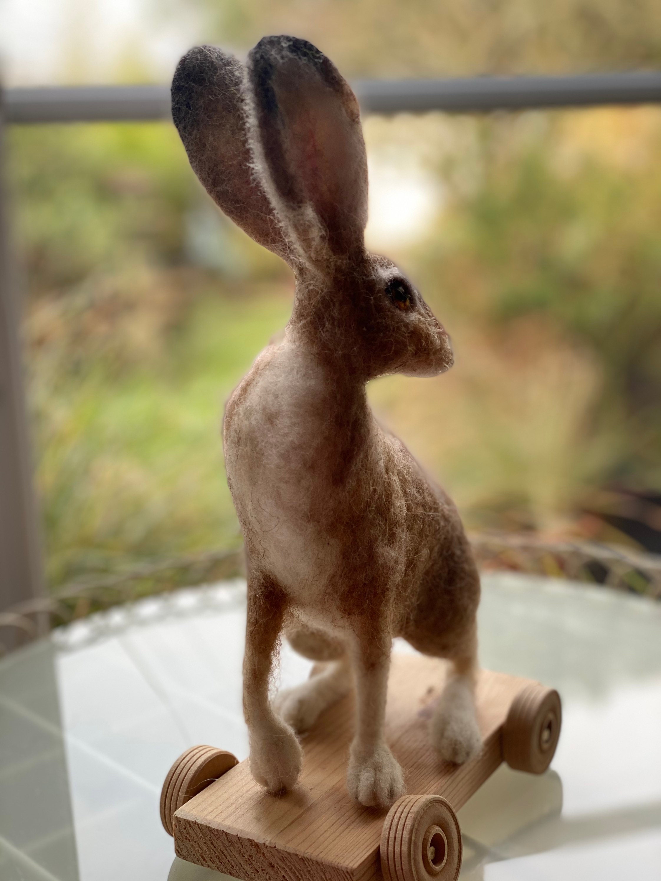 Needle Felted Hare Sculpture, Vintage Style Rabbit Doll on Wheels - Etsy UK
