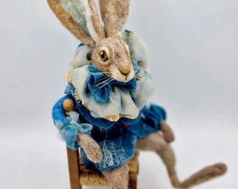 Art Hare Doll/Dandy Hare/Rabbit Doll/Mixed media Rabbit/OOAK Art Doll/Rabbit Sculpture/Hare Gift/NeedleFelt Rabbit/Felted Hare/Hare Ornament