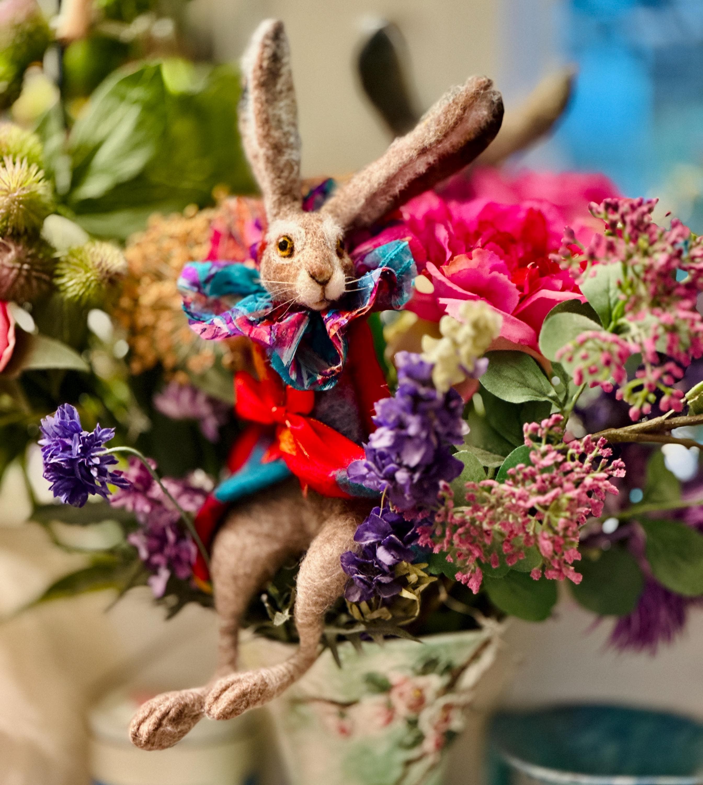 Whimsical Needle Felted Hare : Collectible Whimsical Rabbit, Mixed