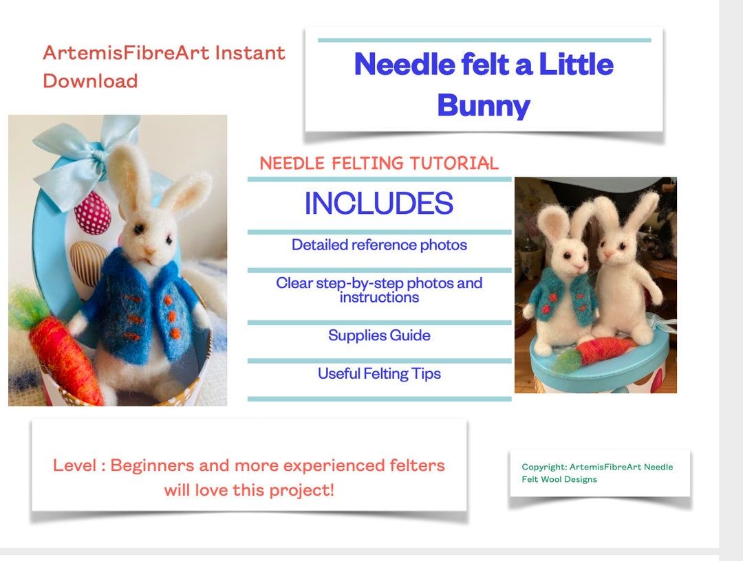 Felt Bunny Pattern/bunny Video Class/bunny Felting Tutorial/beginner ...