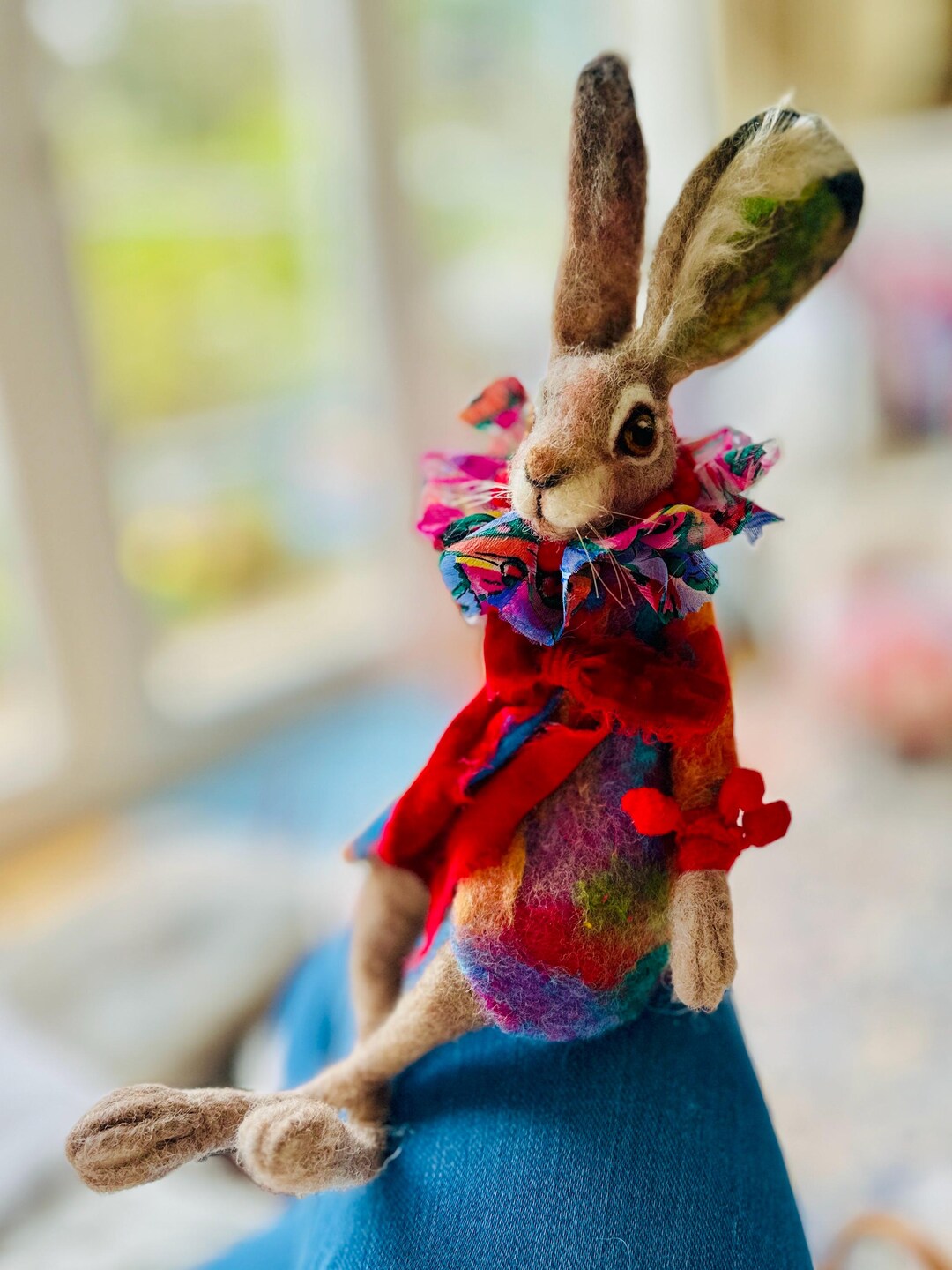 Whimsical Needle Felted Hare : Collectible Whimsical Rabbit, Mixed