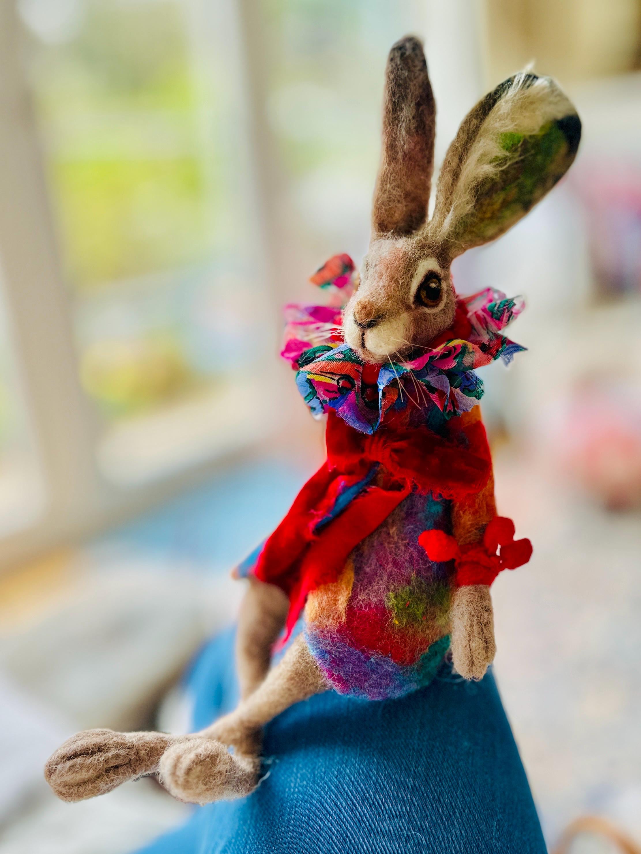 Whimsical Needle Felted Hare : Collectible Whimsical Rabbit, Mixed