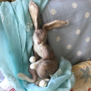 Sleeping hare/Needle Felted Hare/Mother hare/Felt Hare/Felted Rabbit/Felted Animal/Felted Hare/OOAK Hare sculpture/Felt Animals/Home Decor image 8