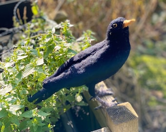 Blackbird/Needle Felted Blackbird/Blackbird sculpture/Bird sculpture/Bird gift/Handmade bird gift//Felted Blackbird/Fibre art bird/Birds