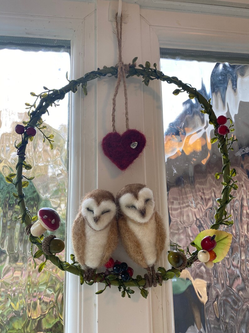 Owl Wreath/Barn Owls/Barn Owl Ornament/Needle Felted Owls/Xmas Etsy