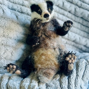 Needle Felted Badger Sculpture:  Handmade woodland animal, needle felted animal,needle felt badger, woodland decor gift