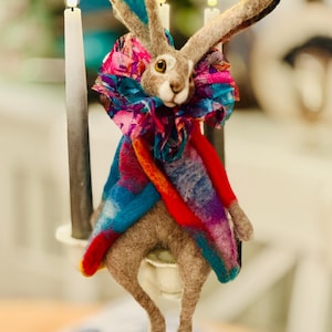 OOAK Needle Felted Hare Doll: Picasso Inspired Art Sculpture