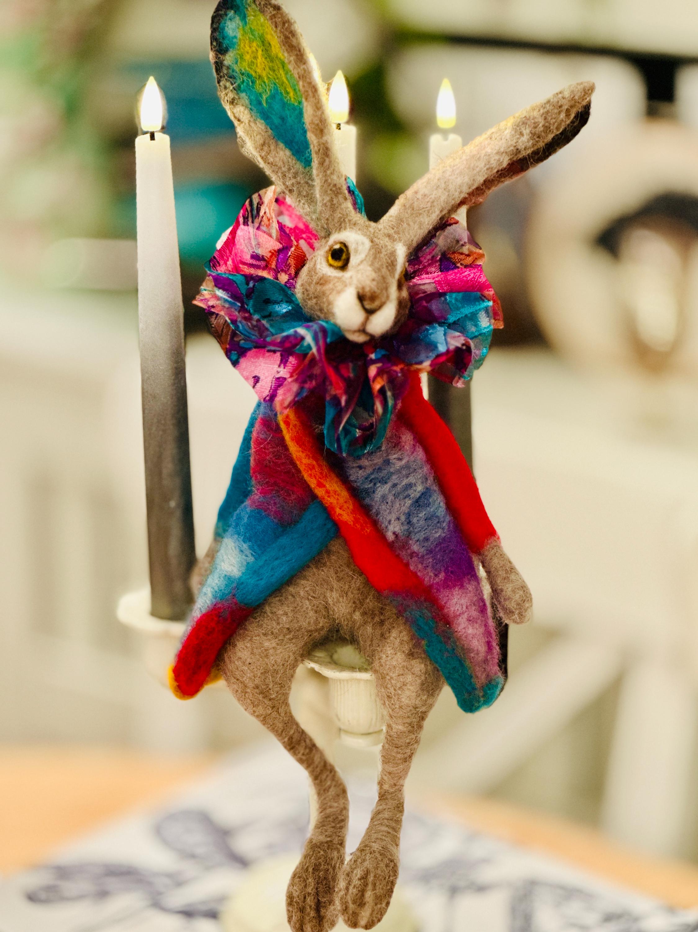 Whimsical Needle Felted Hare : Collectible Whimsical Rabbit, Mixed