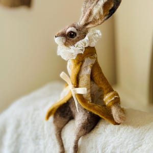 Regency Hare Doll : Needle felted mixed media original art sculpture