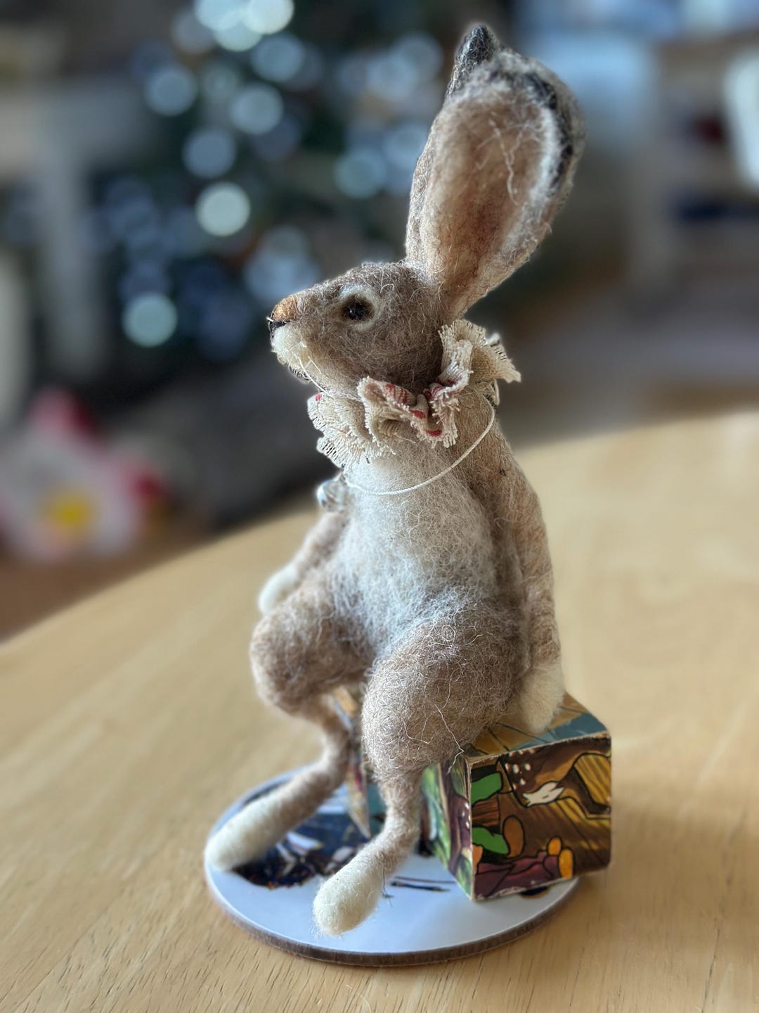 Small Needle Felted Rabbit Sculpture – Bunny Doll With Ruffle, Handmade ...