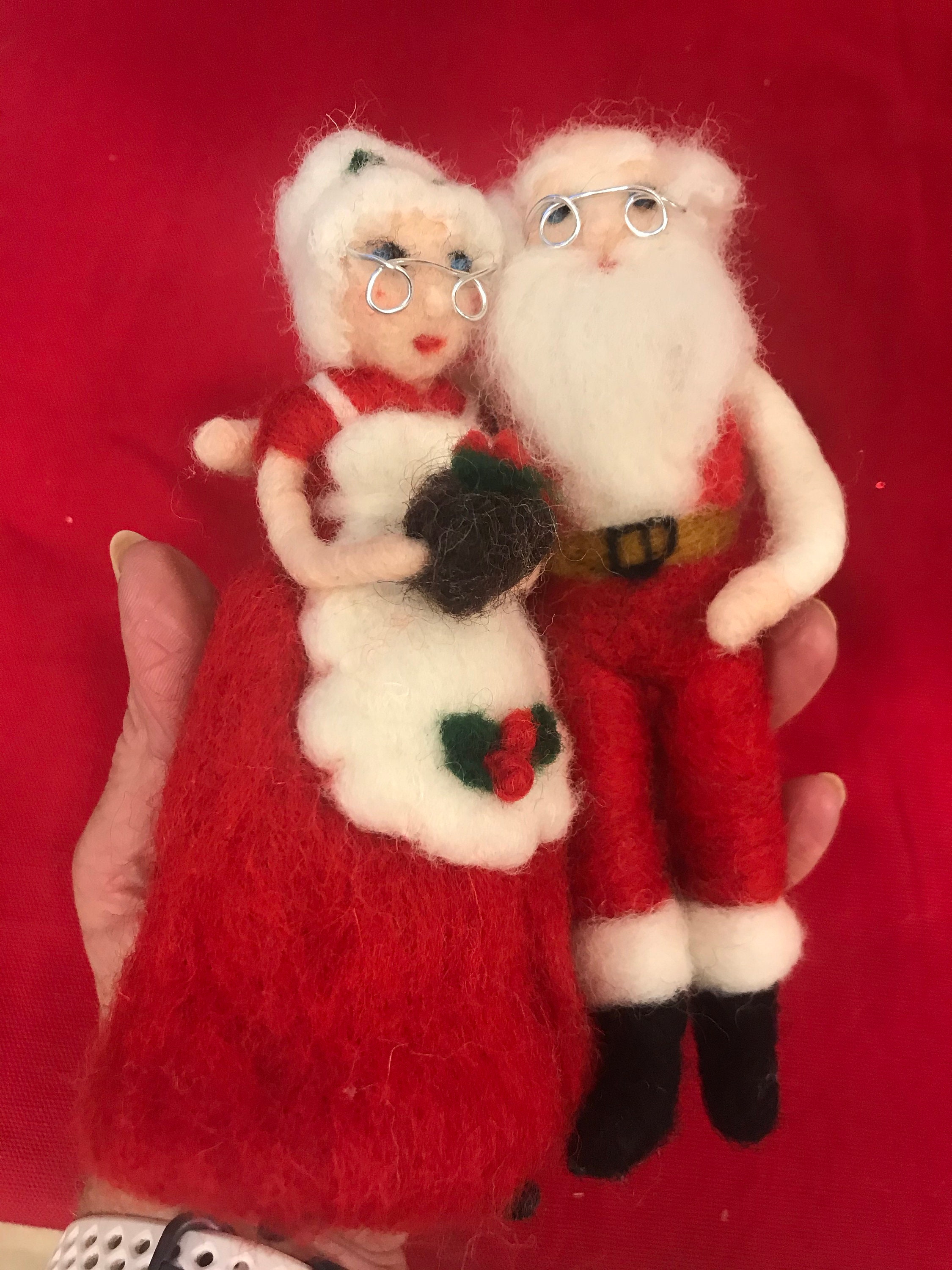 Mr and Mrs Claus/small Needle Felted Santas/santa Sculptures
