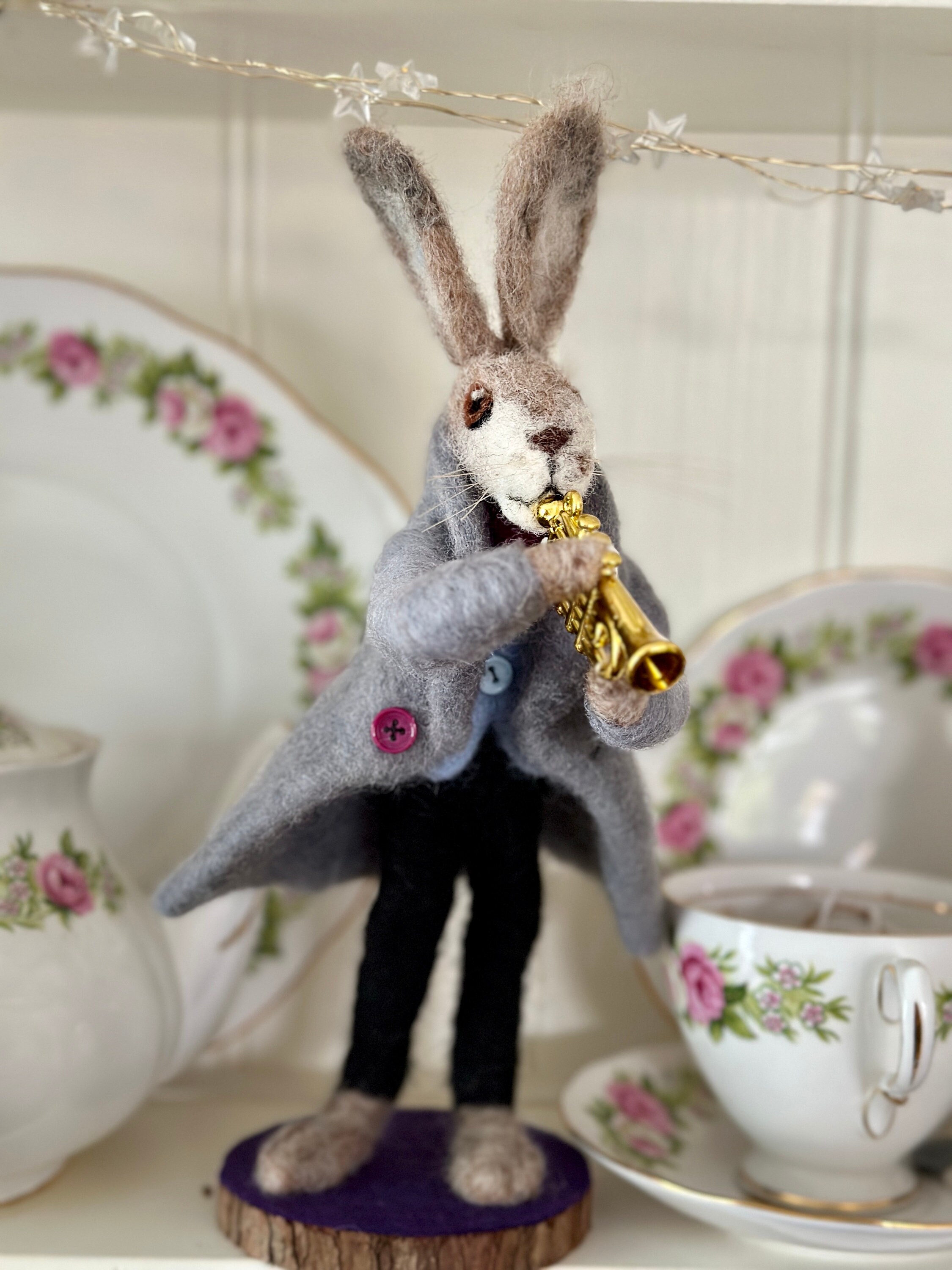 Needle Felted Musical Hare Doll - Trumpet Playing Rabbit - Whimsical ...
