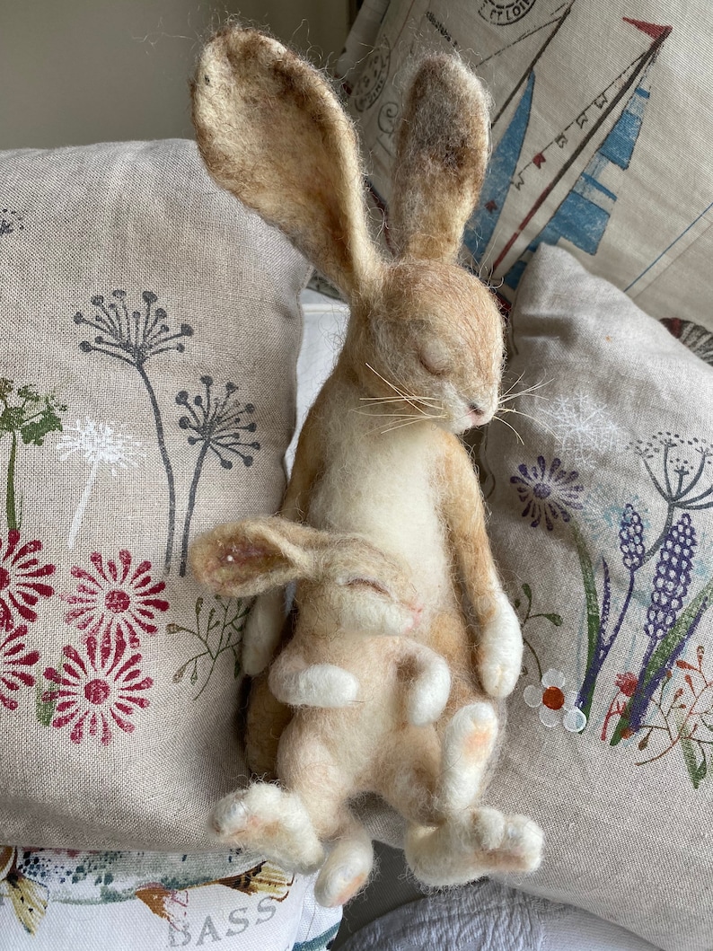 Sleeping hare/Needle Felted Hare/Mother hare/Felt Hare/Felted Rabbit/Felted Animal/Felted Hare/OOAK Hare sculpture/Felt Animals/Home Decor image 10