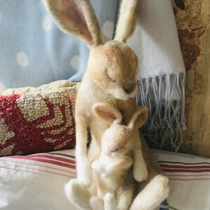 Sleeping hare/Needle Felted Hare/Mother hare/Felt Hare/Felted Rabbit/Felted Animal/Felted Hare/OOAK Hare sculpture/Felt Animals/Home Decor image 5