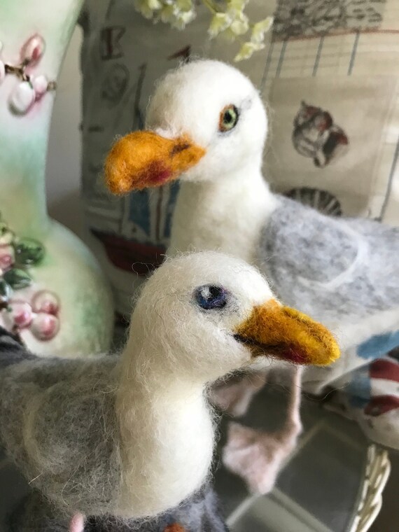 Needle felted bird Seagull wool life size bird real size bird sea home decor