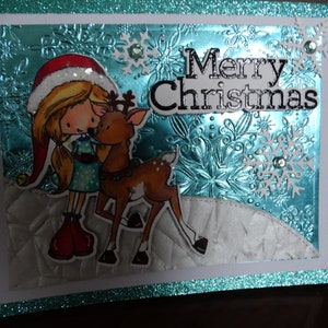 Carte de Noël faite main câlins de cerf