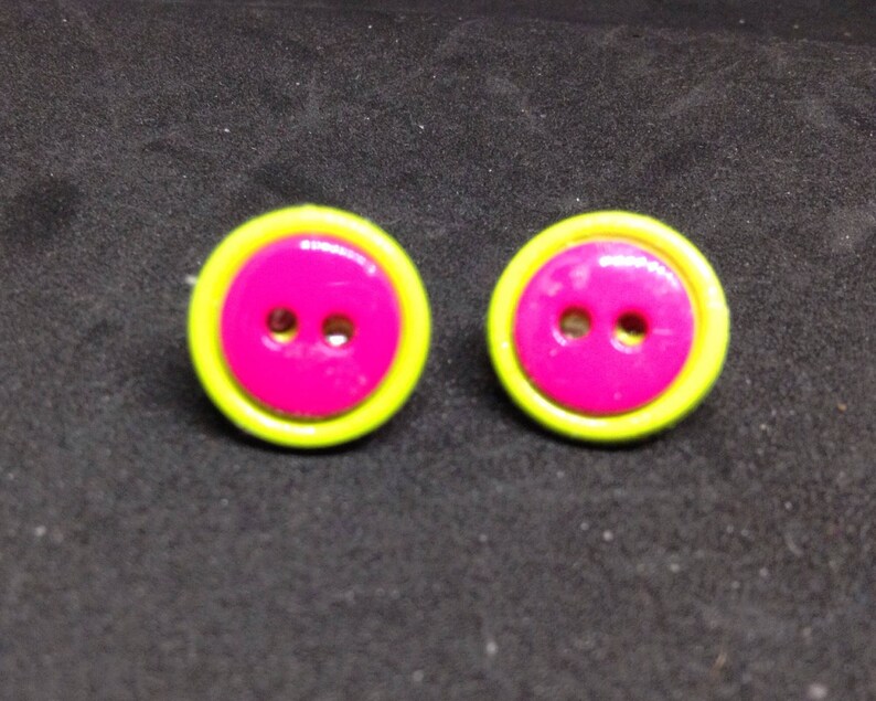 Pink-On-Green Button Earrings