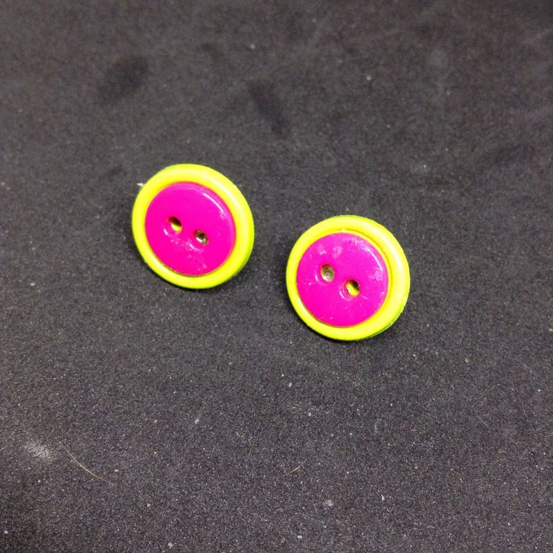 Pink-On-Green Button Earrings