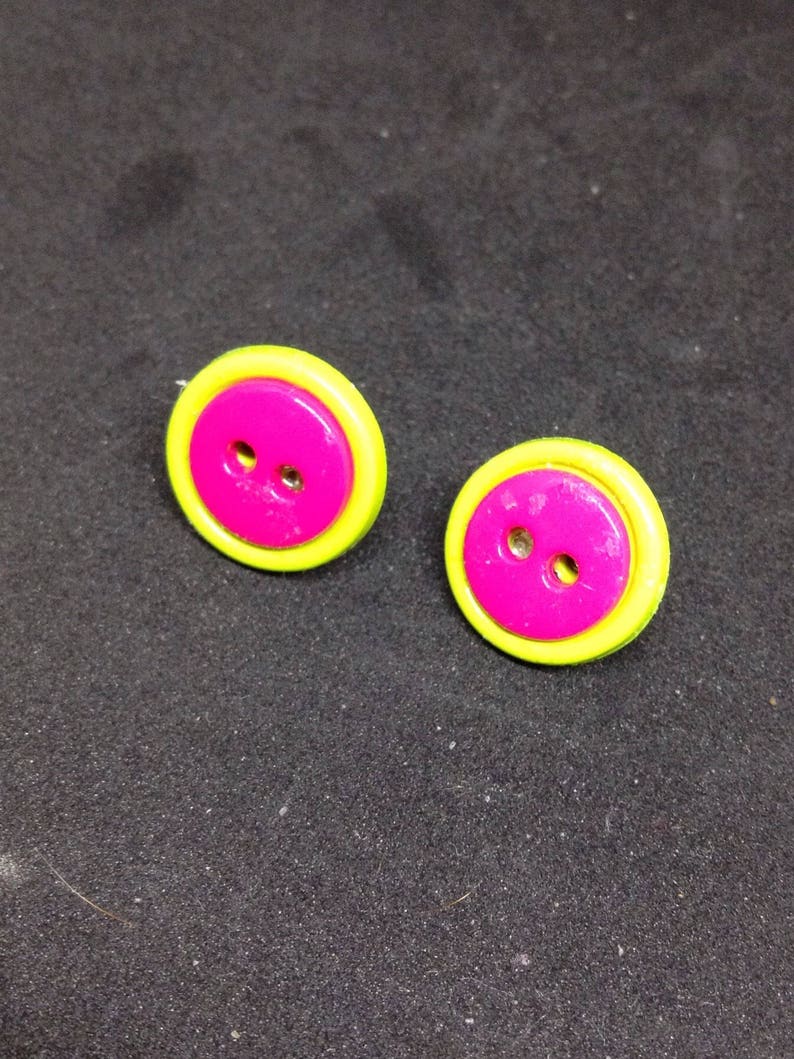 Pink-On-Green Button Earrings
