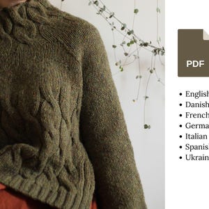 Knitting pattern - Dark Moss - Oversized Raglan Turtleneck with Side Slits and Cables