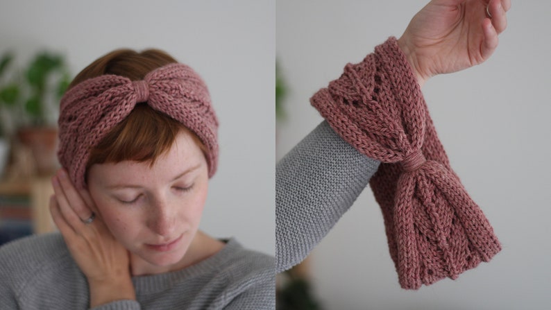 Knitting pattern Reversible Lace Headband Ear Warmer image 3