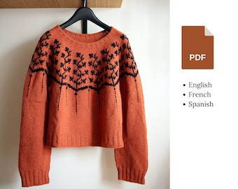 Knitting pattern - Helica pullover - Floral fair isle colour work sweater