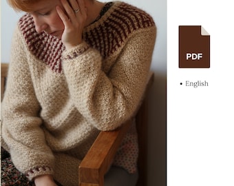 Knitting pattern - Sediment Sweater - Textured pullover with mosaic colour work