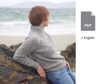Knitting pattern - Unisex Classic Raglan Pullover with Ribbed Turtleneck - Donegal Pullover