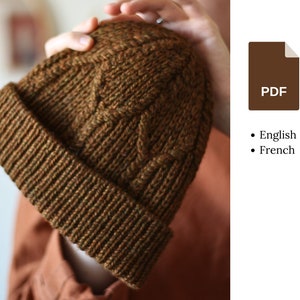 Knitting pattern - Unisex Beanie with ribbing and cables - grass whispers