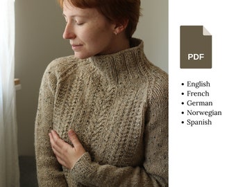 Knitting pattern - Irish Rover - Raglan Turtleneck Pullover with Cables