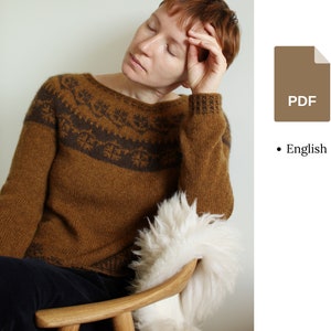 Knitting pattern - Voloshka pullover - Floral color work round yoke pullover