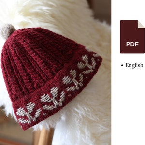 Knitting pattern Beanie with a floral color work image 1