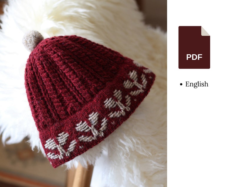 Knitting pattern Beanie with a floral color work image 1