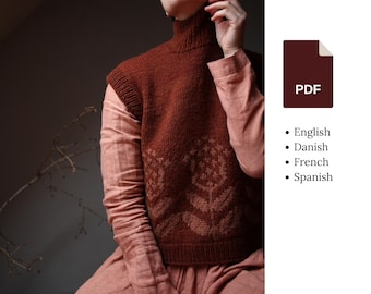 Knitting pattern | Polina vest | Floral colorwork mock neck vest
