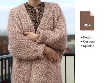 Modèle de tricot - Cardigan oversize à col en V avec poches - Cardigan pour maman