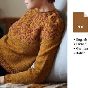 Knitting pattern - Nivalis - Round yoke pullover with floral colour work