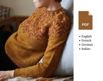 Knitting pattern - Nivalis - Round yoke pullover with floral colour work