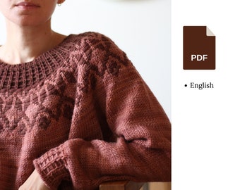 Knitting pattern - Arrow sweater - Inlay colourwork and textured round yoke pullover