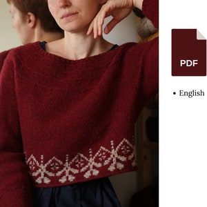 Knitting pattern - Carcade - Cropped Pullover with floral inlay colour work